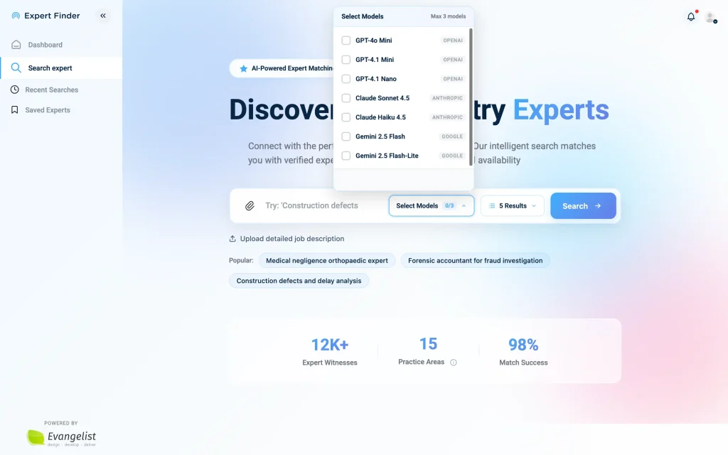 Dropdown showing GPT-4, Claude, Gemini model selection.