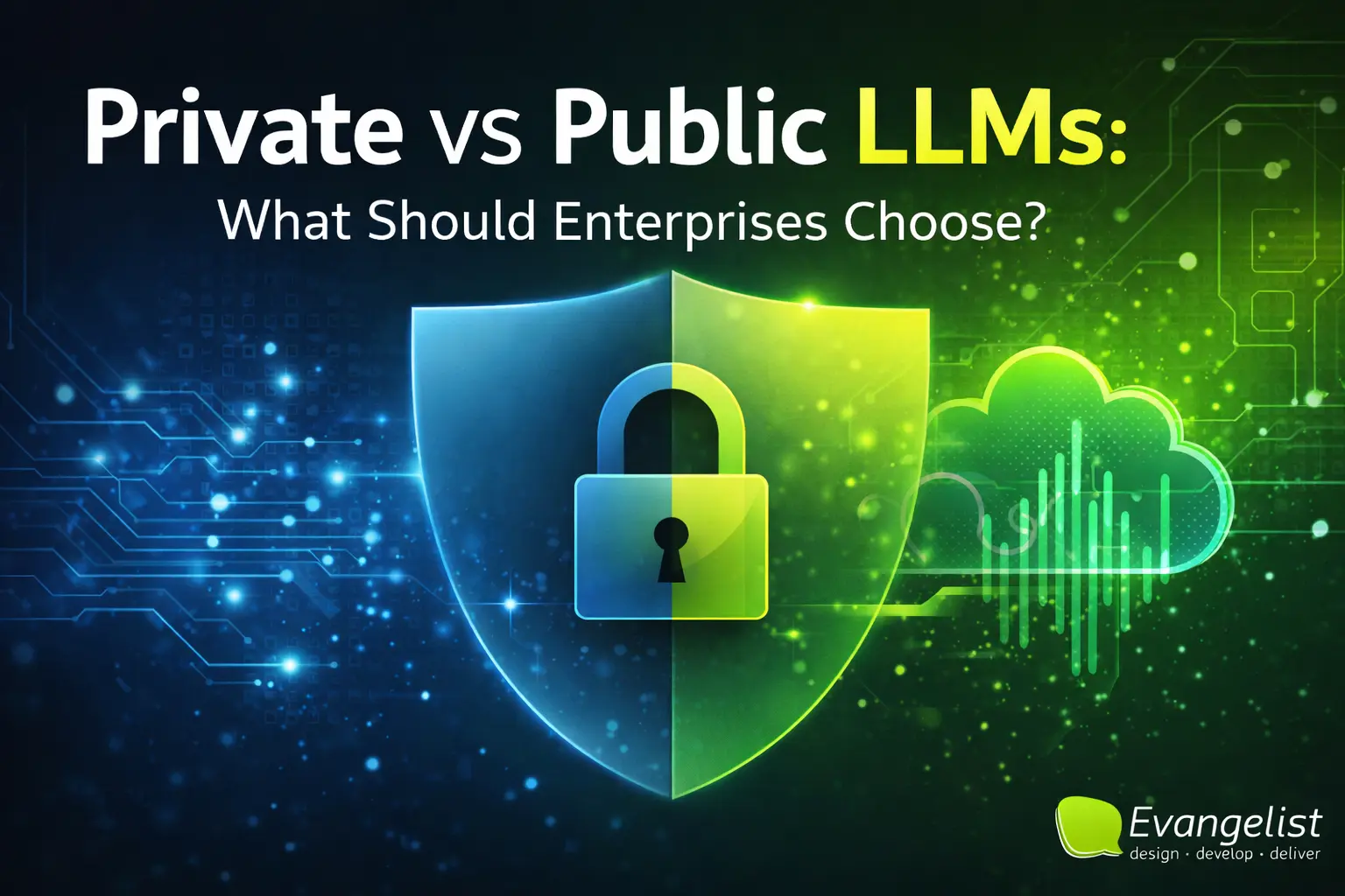 Private LLM vs Public LLM comparison for enterprises showing security, cloud AI, and data control differences