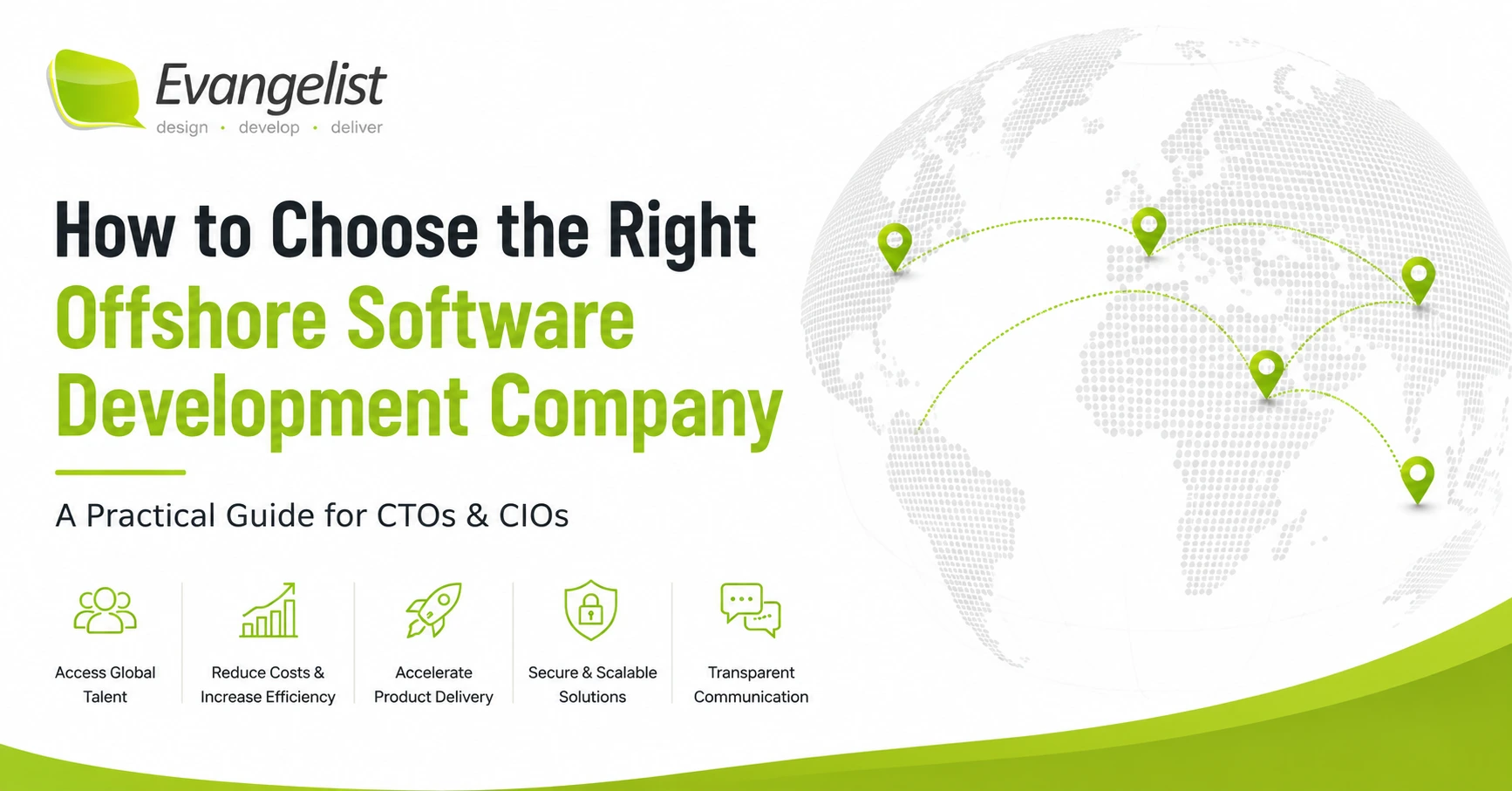 Illustration showing how to choose the right offshore software development company with global software teams, secure development, and scalable outsourcing for UK businesses.
