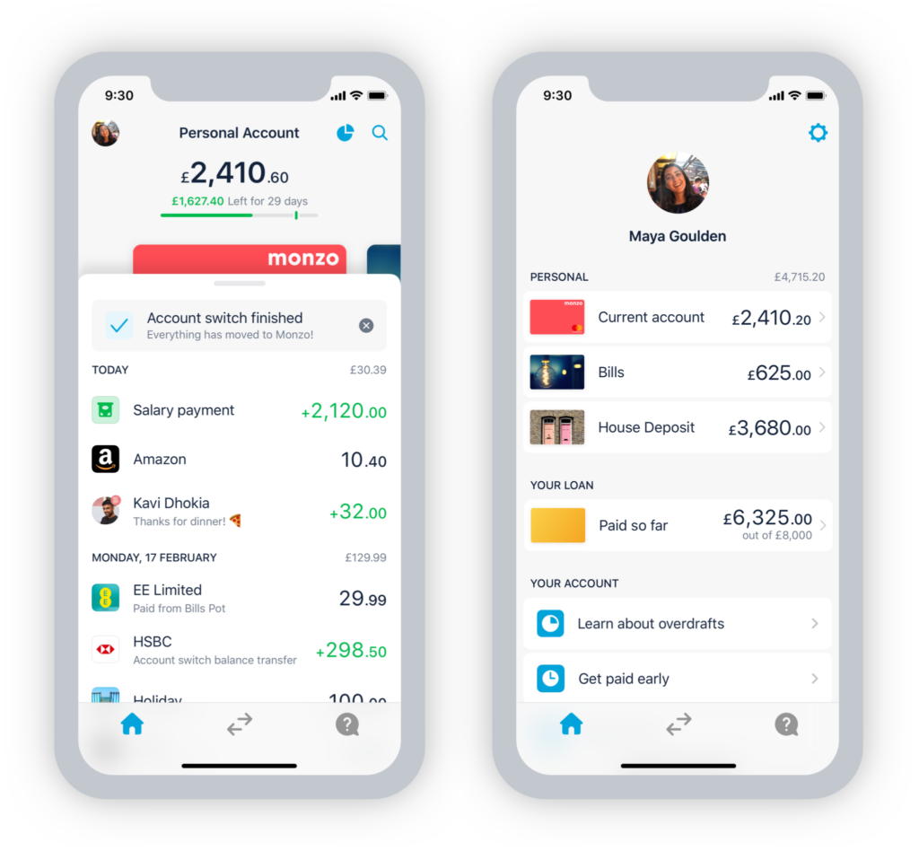 Monzo App is one of the popular retail banking apps in UK shown as an example here