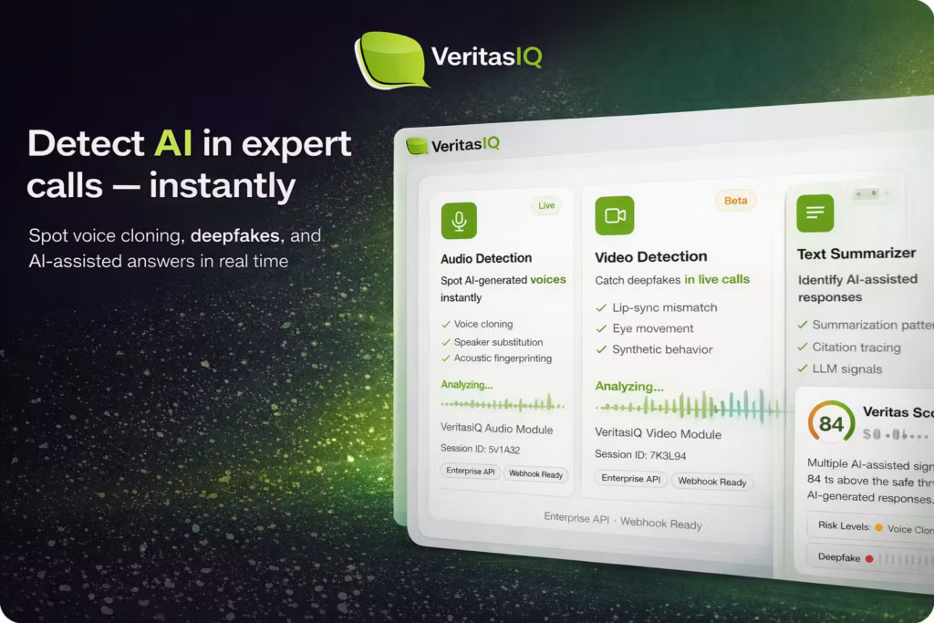 VeritasIQ detects voice cloning, deepfakes, AI assisted answers in real time